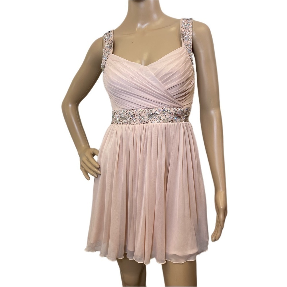 B. Darlin Lite Pink Dress Embellished Waist, Shoulder Straps - Pleated size 5/6
